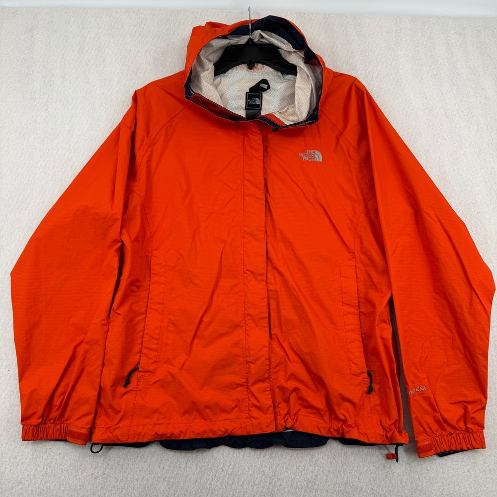 The North Face HyVent 2.5L Rain Jacket Womens L Orange Hooded Lightweight Shell